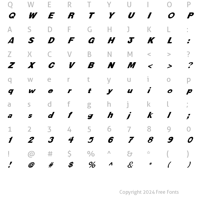 Character Map of FZ JAZZY 36 ITALIC Normal