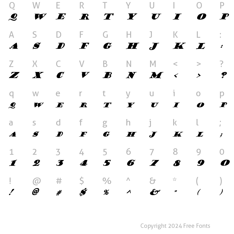 Character Map of FZ JAZZY 38 ITALIC Normal