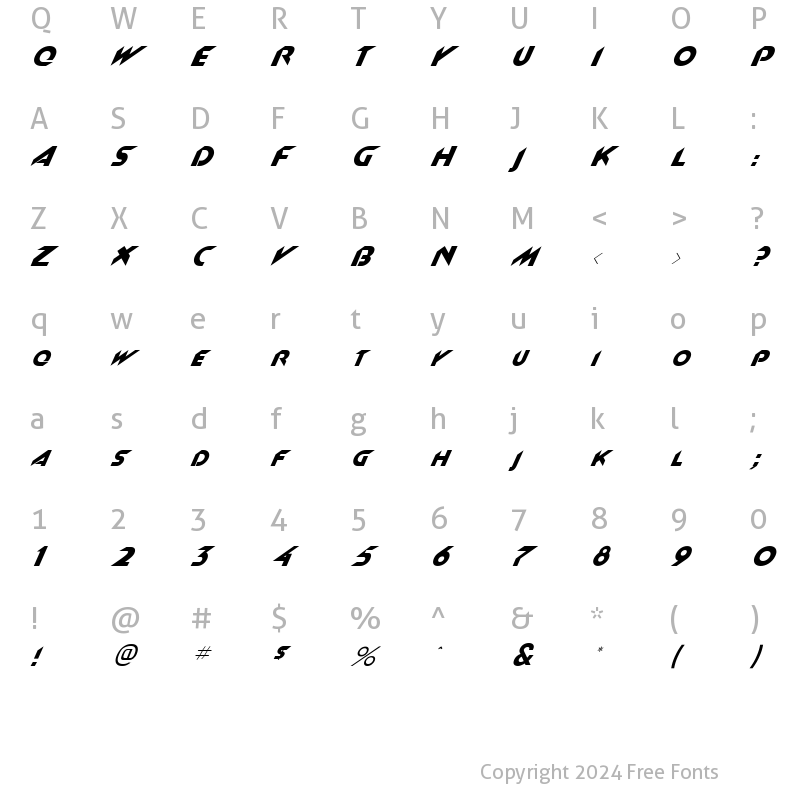 Character Map of FZ JAZZY 4 ITALIC Normal