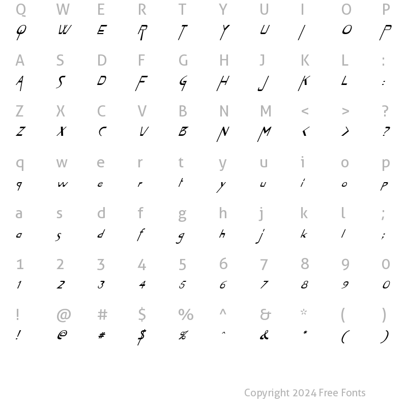 Character Map of FZ JAZZY 45 ITALIC Normal