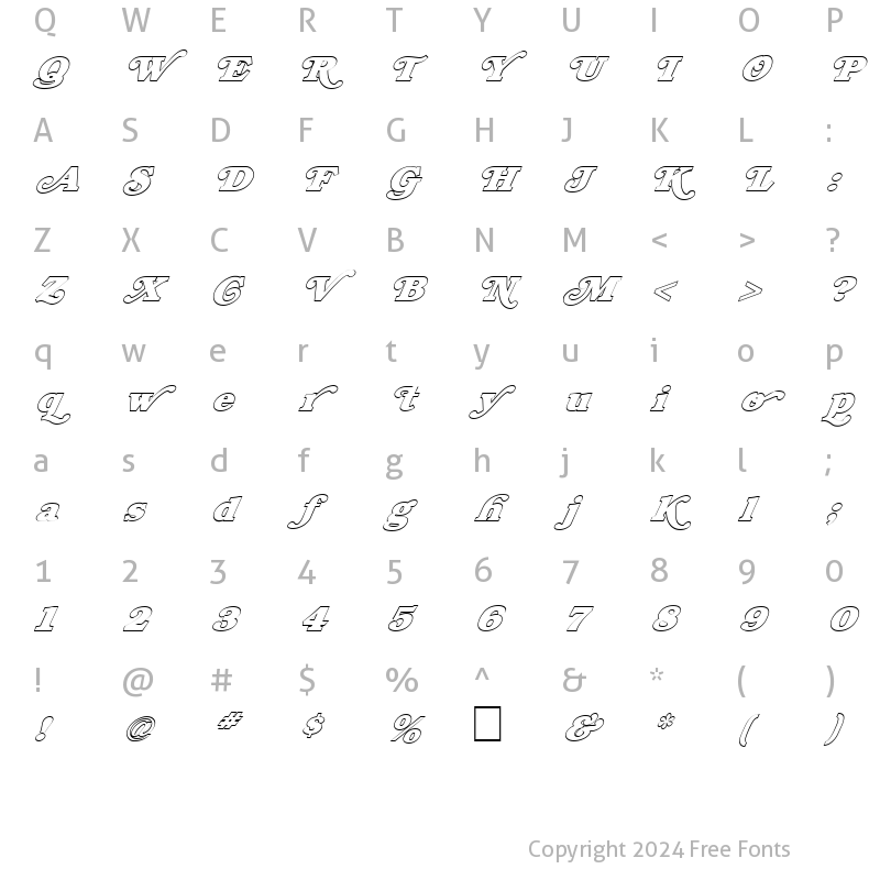 Character Map of FZ JAZZY 47 HOLLOW ITALIC Normal