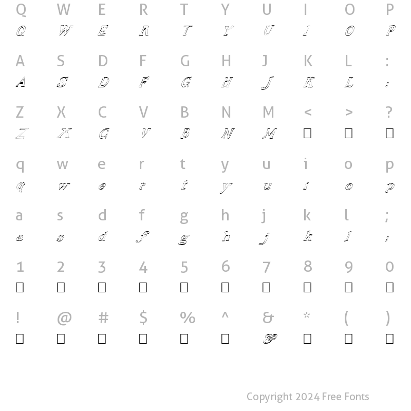 Character Map of FZ JAZZY 48 HOLLOW ITALIC Normal