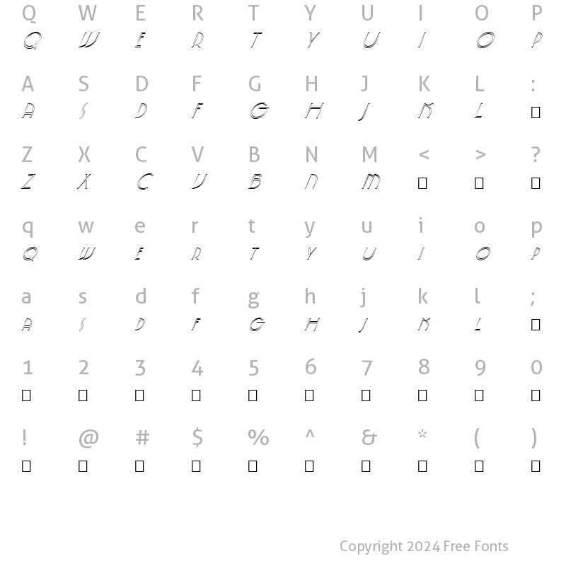 Character Map of FZ JAZZY 5 HOLLOW ITALIC Normal