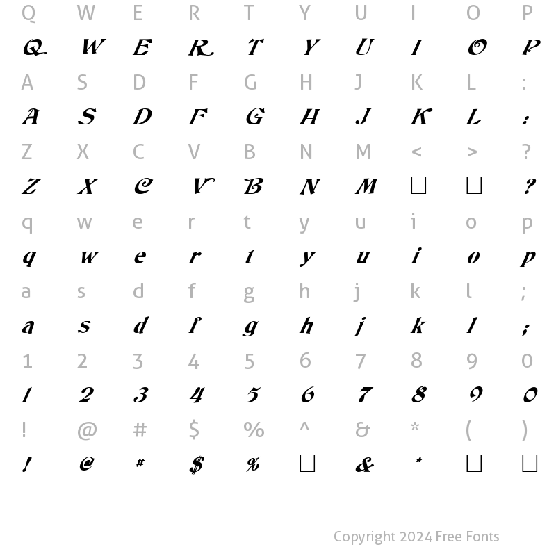 Character Map of FZ JAZZY 50 ITALIC Normal