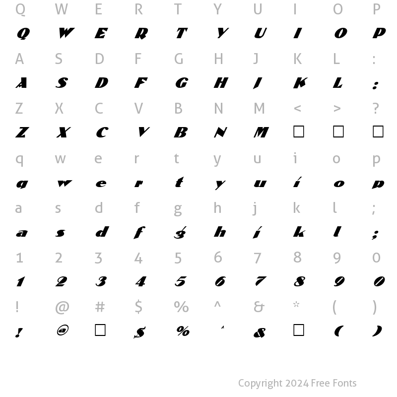 Character Map of FZ JAZZY 53 ITALIC Normal