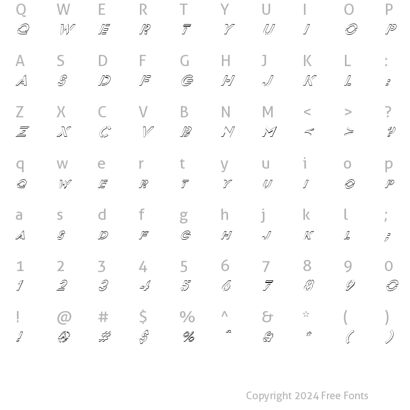 Character Map of FZ JAZZY 54 3D ITALIC Normal