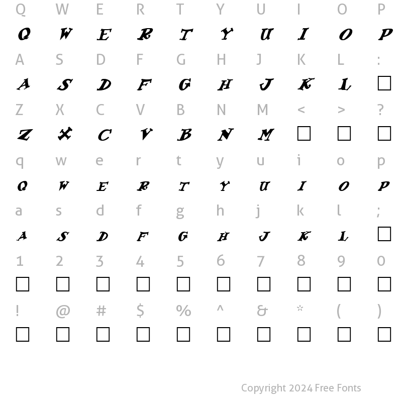 Character Map of FZ JAZZY 55 ITALIC Normal