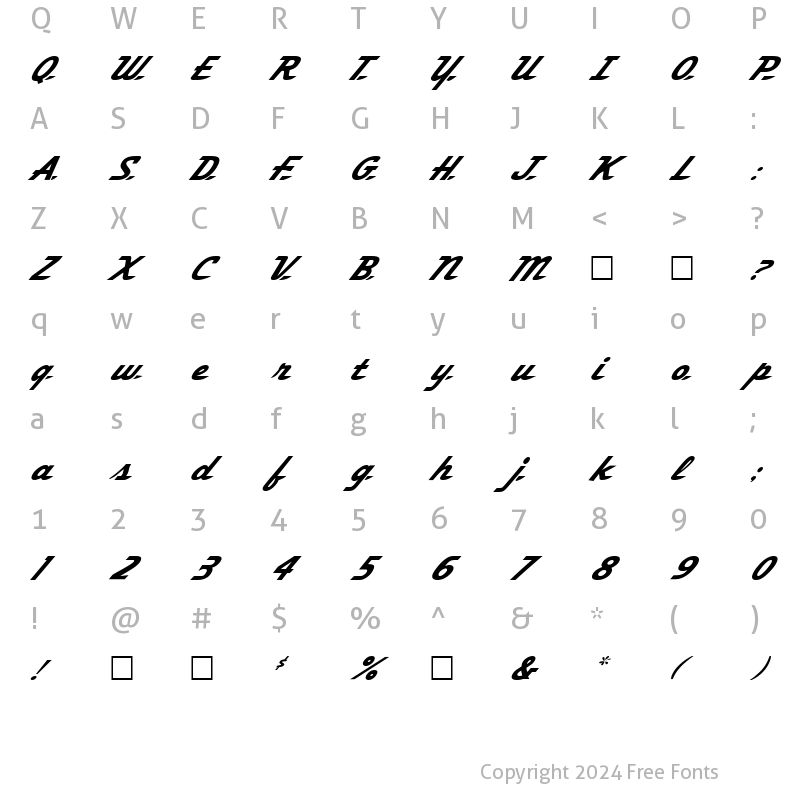 Character Map of FZ JAZZY 58 ITALIC Normal