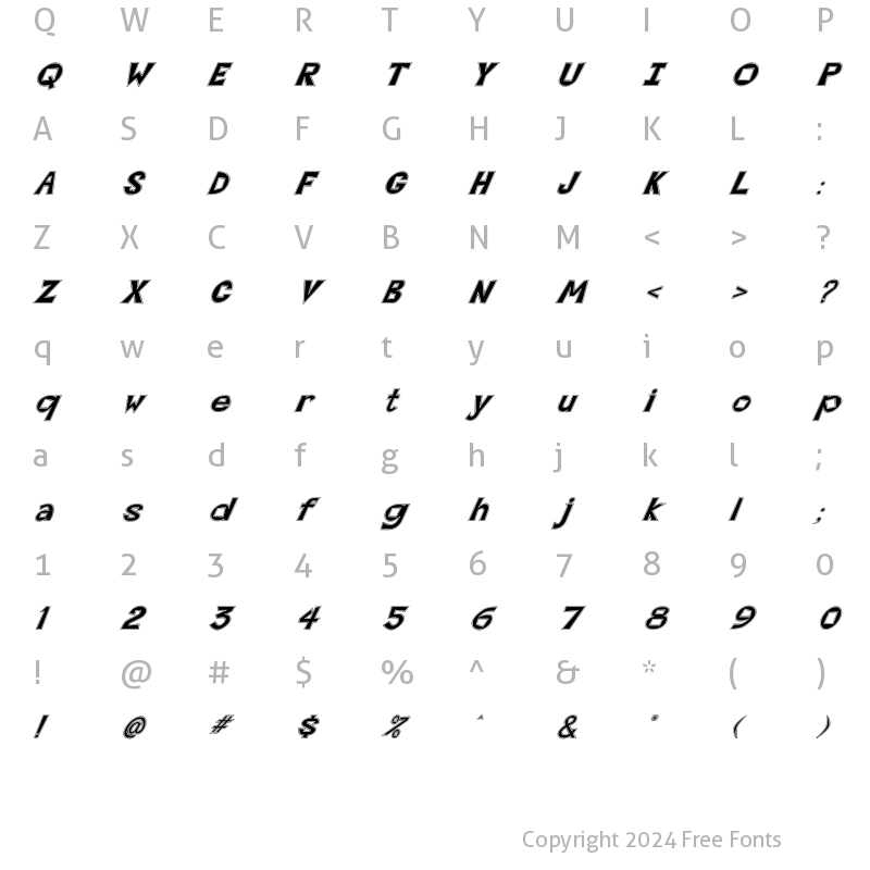 Character Map of FZ JAZZY 7 CONTOUR ITALIC Normal