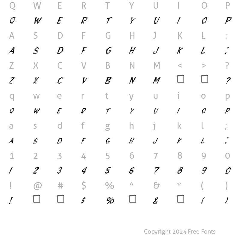 Character Map of FZ JAZZY 8 CONTOUR ITALIC Normal