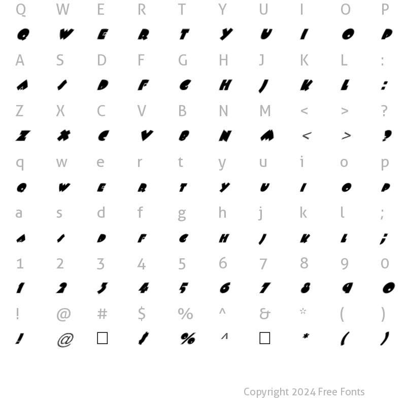 Character Map of FZ JAZZY 9 CONTOUR ITALIC Normal