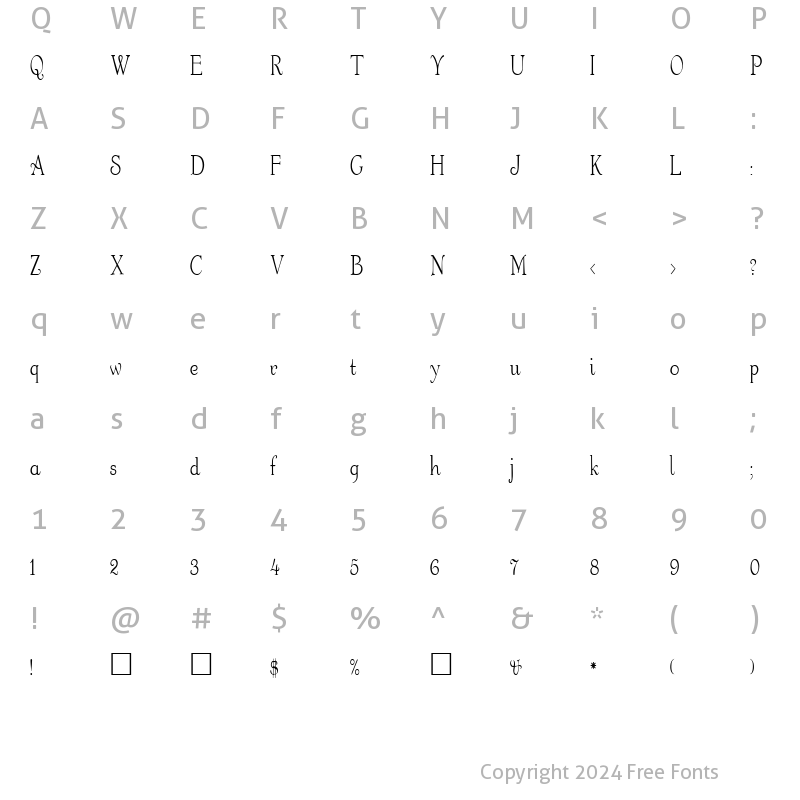 Character Map of FZ ROMAN 16 COND Normal