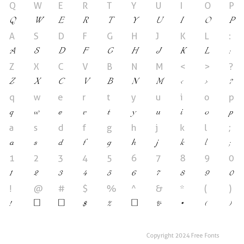 Character Map of FZ ROMAN 16 ITALIC Normal