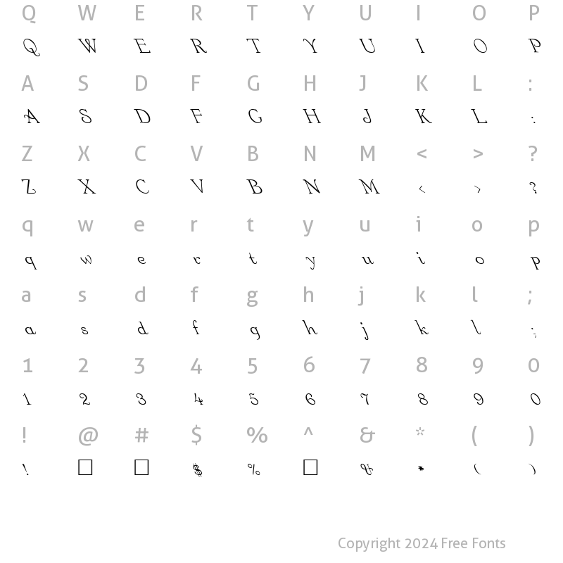 Character Map of FZ ROMAN 16 LEFTY Normal