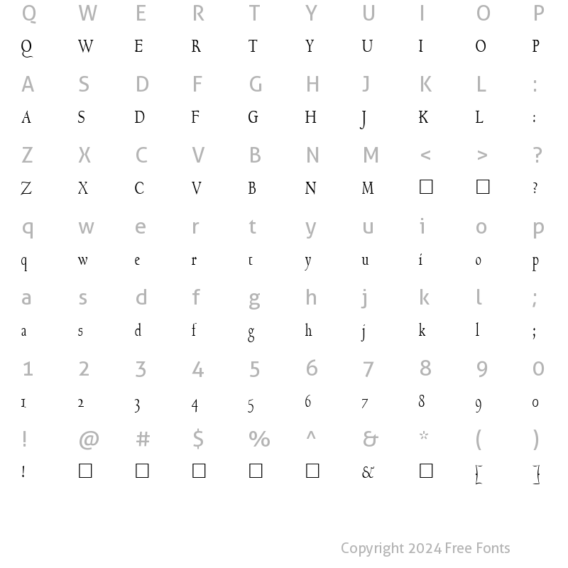 Character Map of FZ ROMAN 17 COND Normal