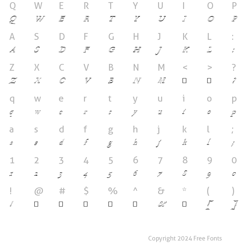 Character Map of FZ ROMAN 17 HOLLOW ITALIC Normal