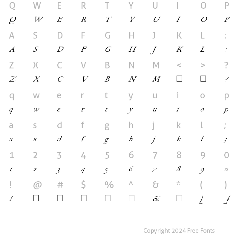 Character Map of FZ ROMAN 17 ITALIC Normal