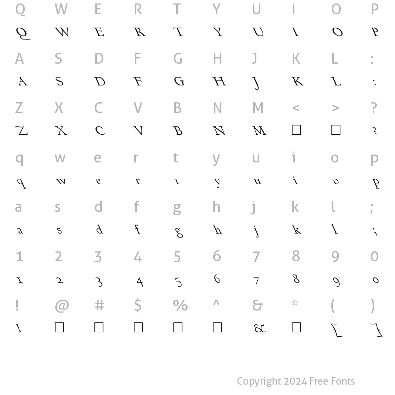 Character Map of FZ ROMAN 17 LEFTY Normal