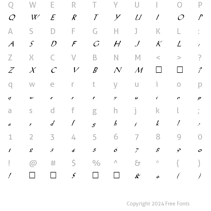 Character Map of FZ ROMAN 19 ITALIC Normal