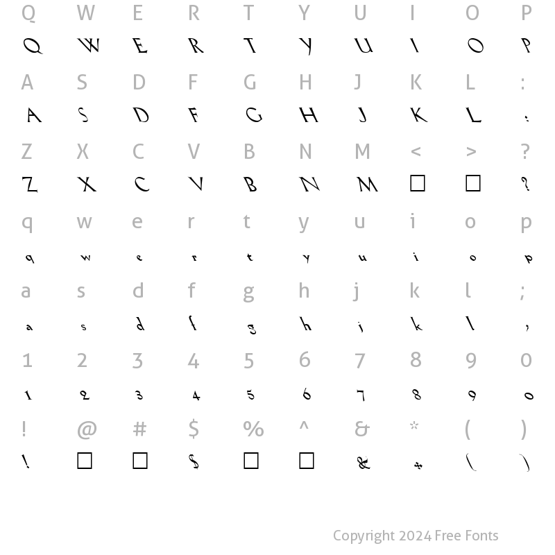 Character Map of FZ ROMAN 19 LEFTY Normal