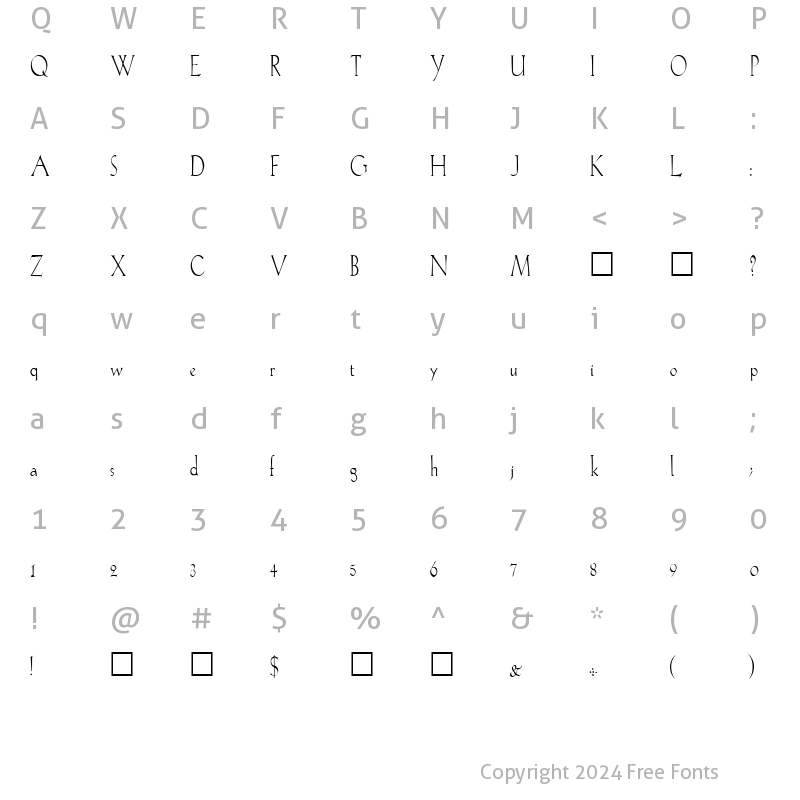 Character Map of FZ ROMAN 20 COND Normal