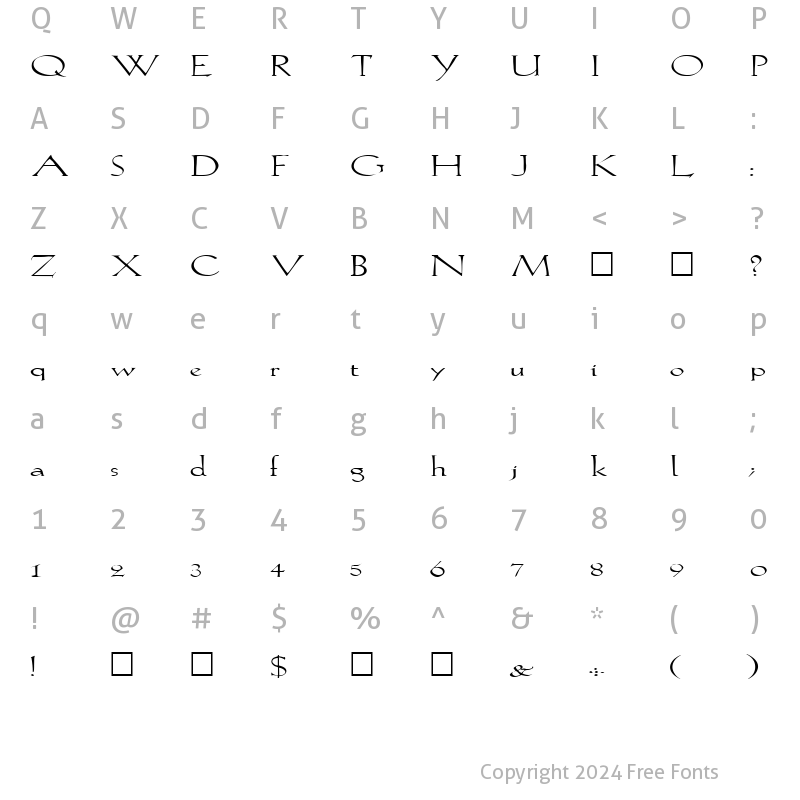 Character Map of FZ ROMAN 20 EX Normal