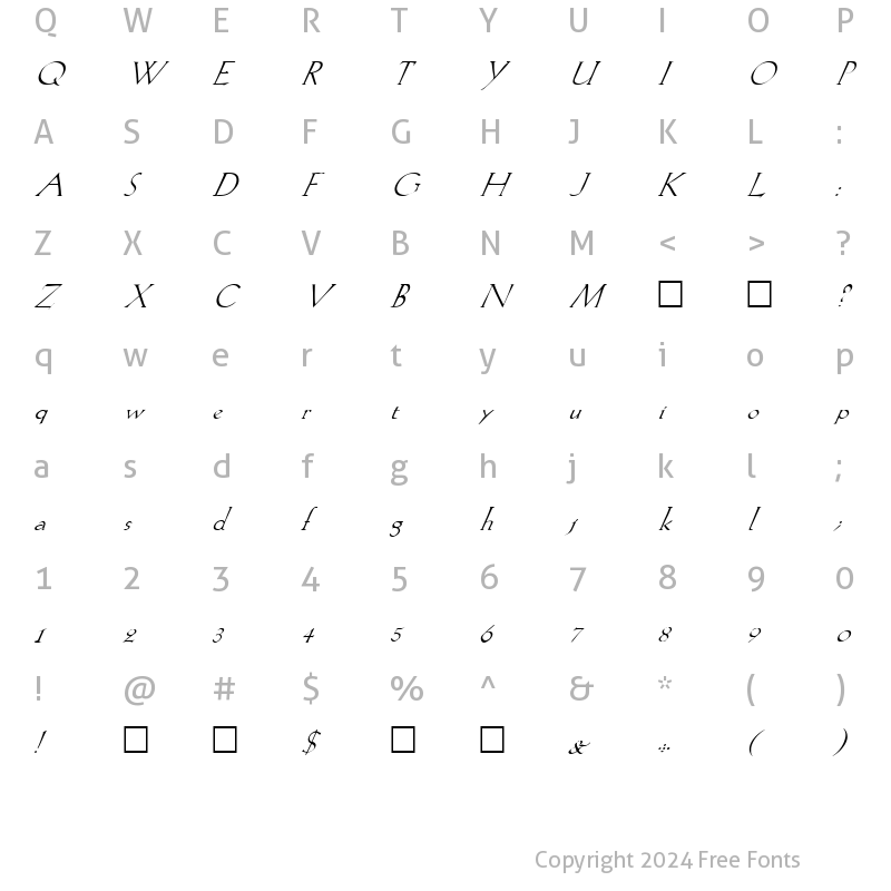 Character Map of FZ ROMAN 20 ITALIC Normal