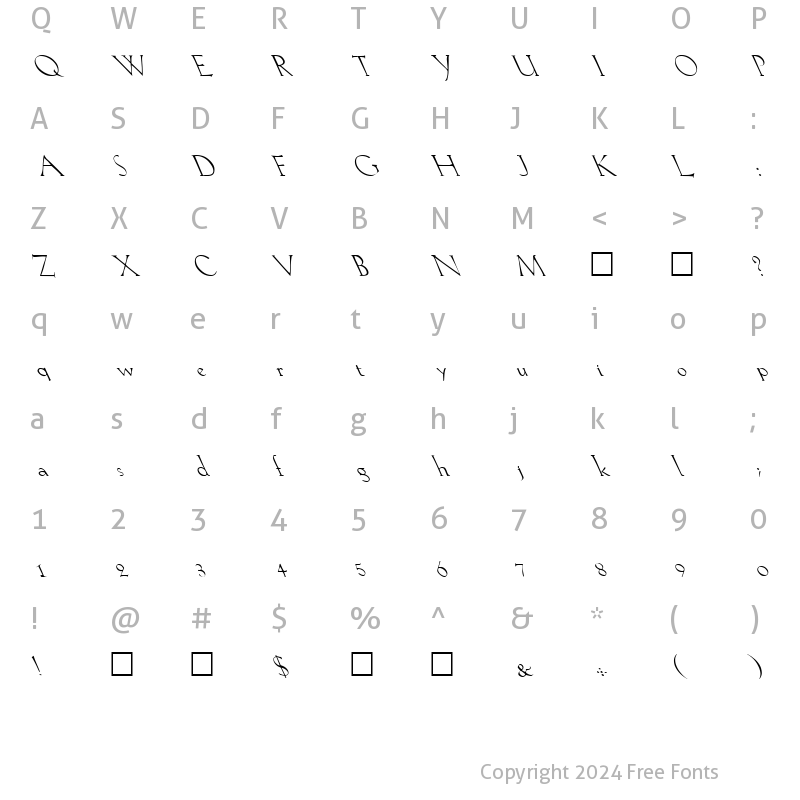 Character Map of FZ ROMAN 20 LEFTY Normal