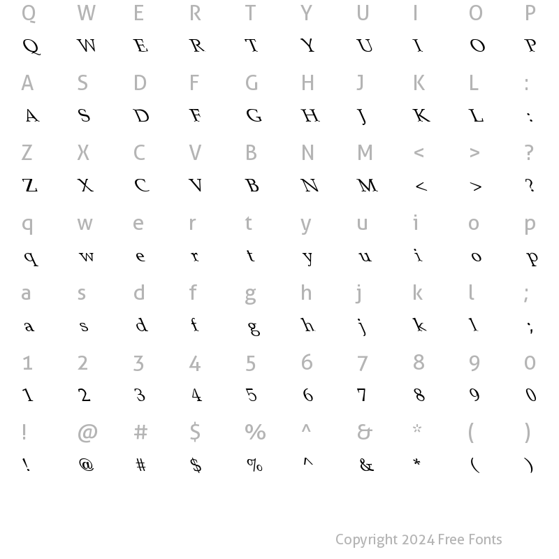 Character Map of FZ ROMAN 21 LEFTY Normal