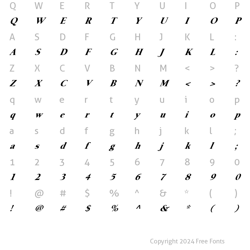 Character Map of FZ ROMAN 24 ITALIC Normal