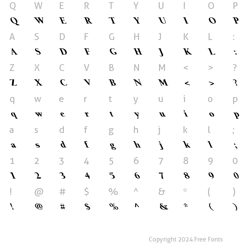 Character Map of FZ ROMAN 24 LEFTY Normal