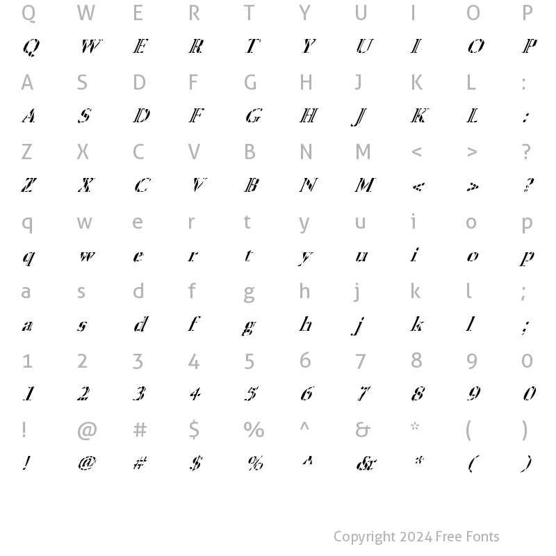 Character Map of FZ ROMAN 24 STRIPED ITALIC Normal