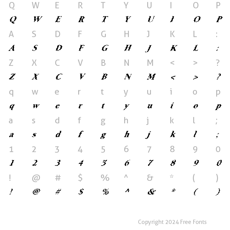 Character Map of FZ ROMAN 24 WAVEY ITALIC Normal