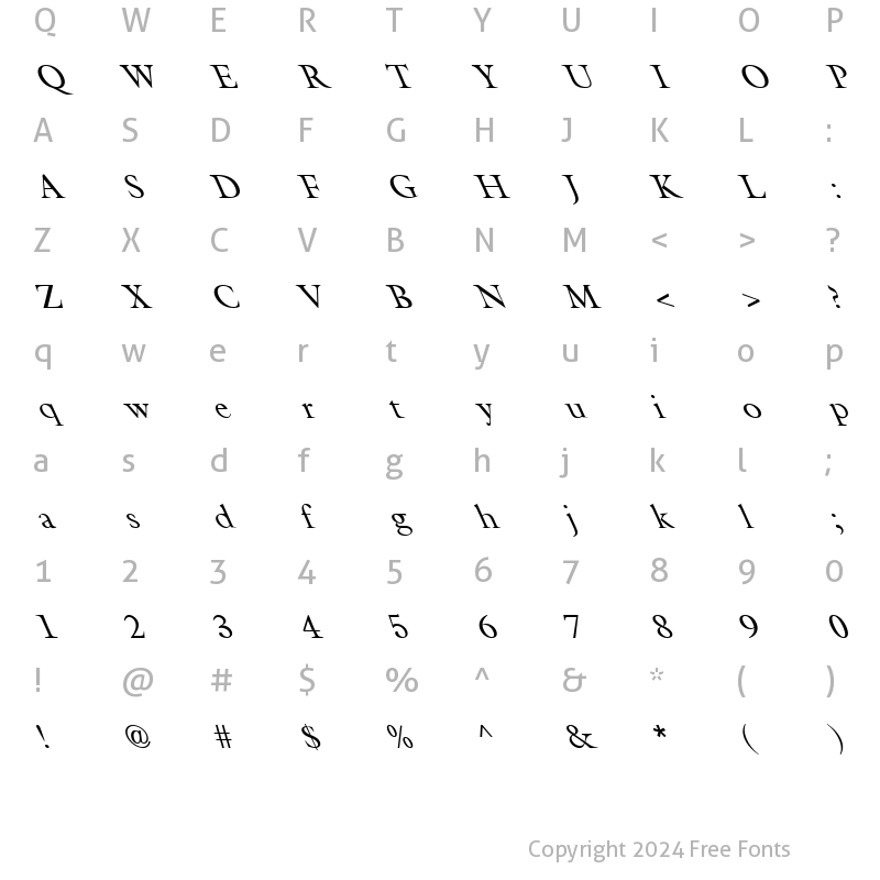 Character Map of FZ ROMAN 25 LEFTY Normal