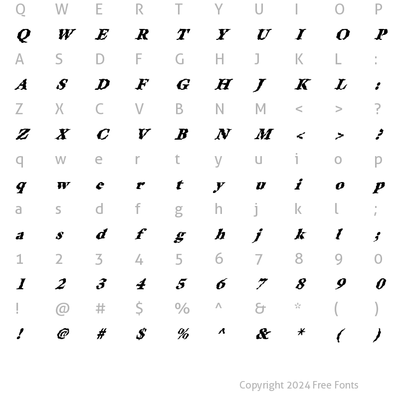 Character Map of FZ ROMAN 26 WAVEY ITALIC Normal