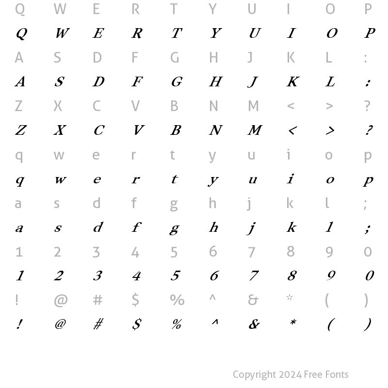 Character Map of FZ ROMAN 28 ITALIC Normal