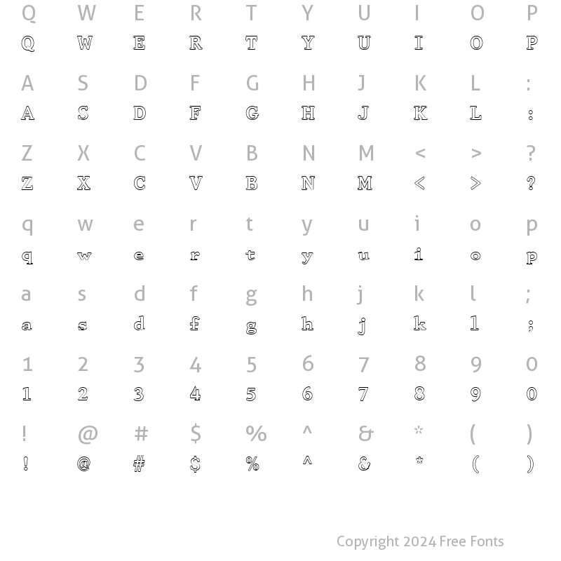 Character Map of FZ ROMAN 29 HOLLOW Normal