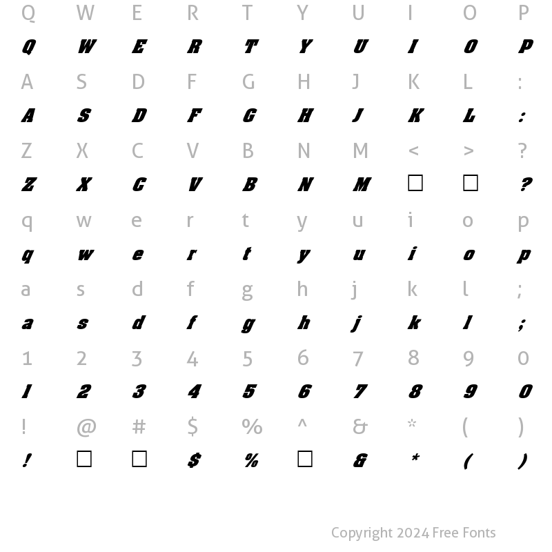 Character Map of FZ ROMAN 3 ITALIC Light