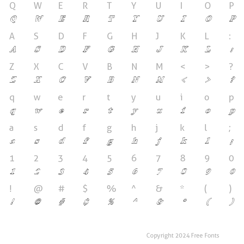 Character Map of FZ ROMAN 32 HOLLOW ITALIC Normal