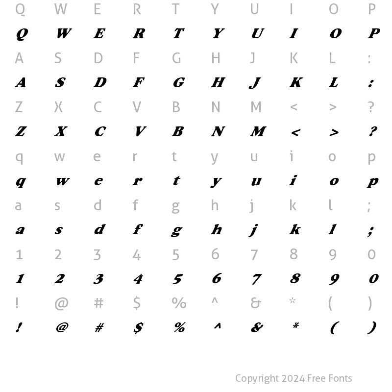 Character Map of FZ ROMAN 34 ITALIC Normal