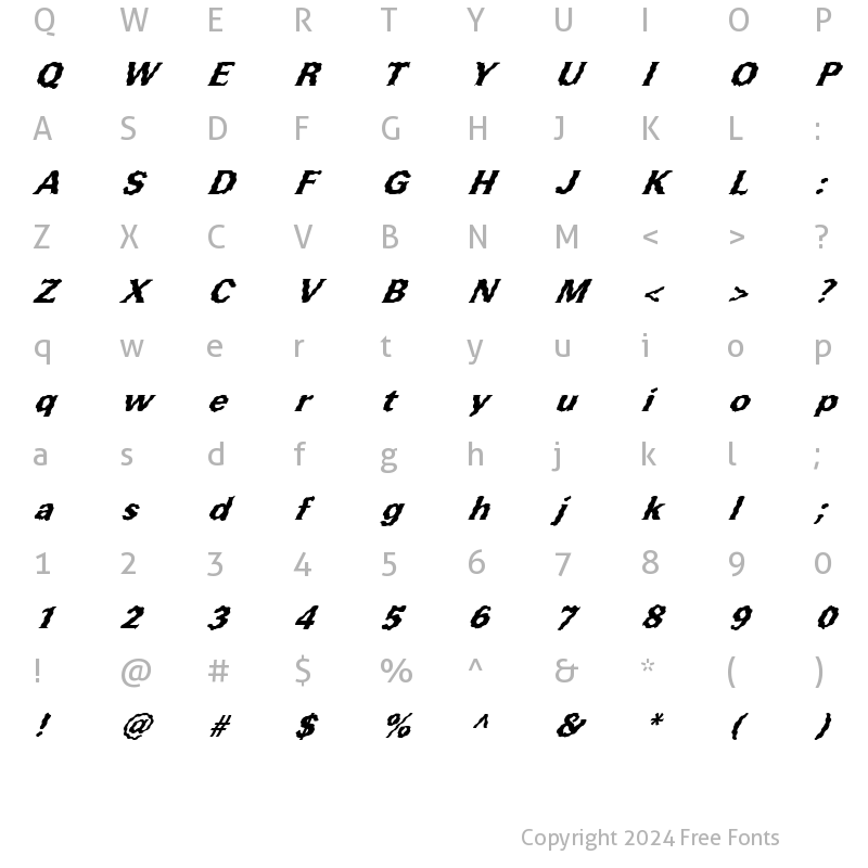 Character Map of FZ ROMAN 37 WAVEY ITALIC Normal