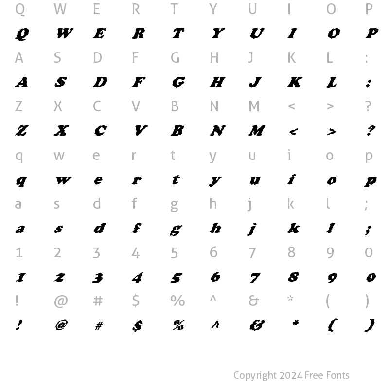 Character Map of FZ ROMAN 4 WAVEY ITALIC Normal