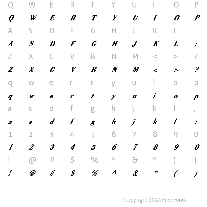 Character Map of FZ ROMAN 40 ITALIC Normal