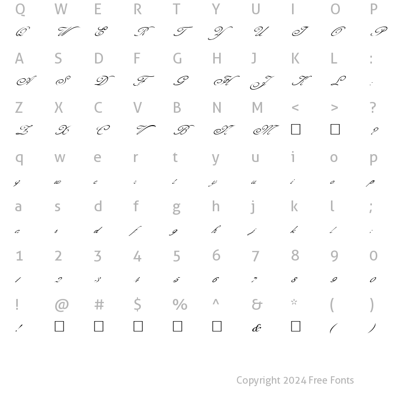 Character Map of FZ SCRIPT 1 ITALIC Normal