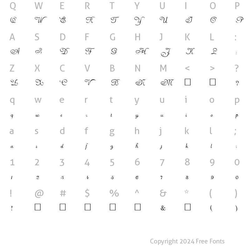 Character Map of FZ SCRIPT 1 LEFTY Normal