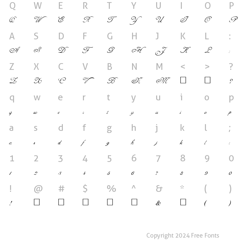 Character Map of FZ SCRIPT 1 Normal