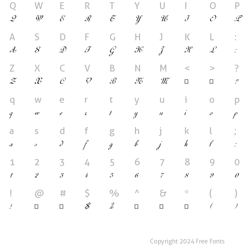 Character Map of FZ SCRIPT 11 ITALIC Normal