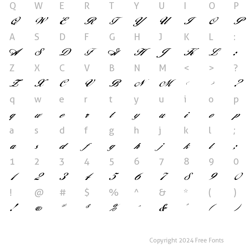 Character Map of FZ SCRIPT 12 ITALIC Normal