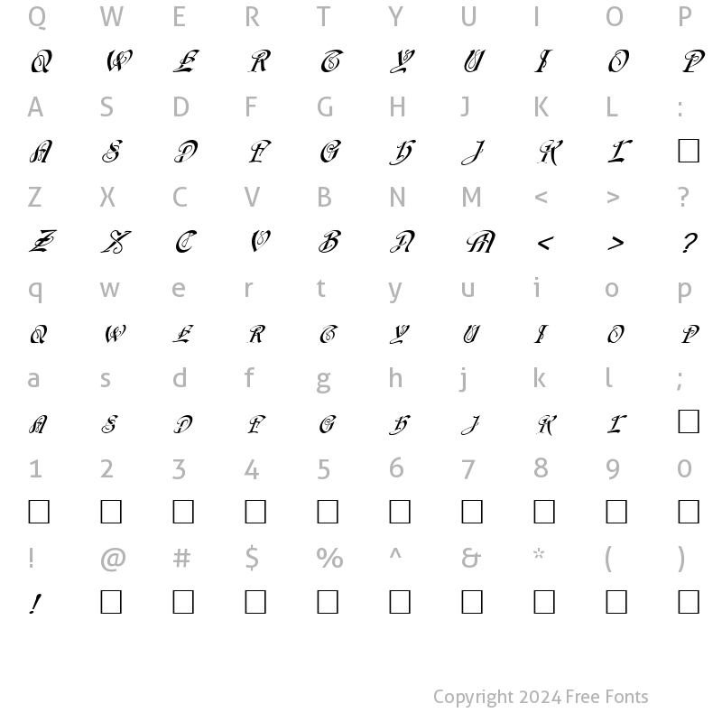 Character Map of FZ SCRIPT 14 ITALIC Normal