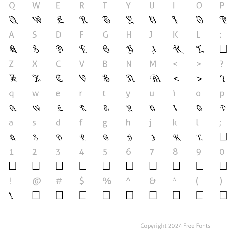 Character Map of FZ SCRIPT 14 LEFTY Normal